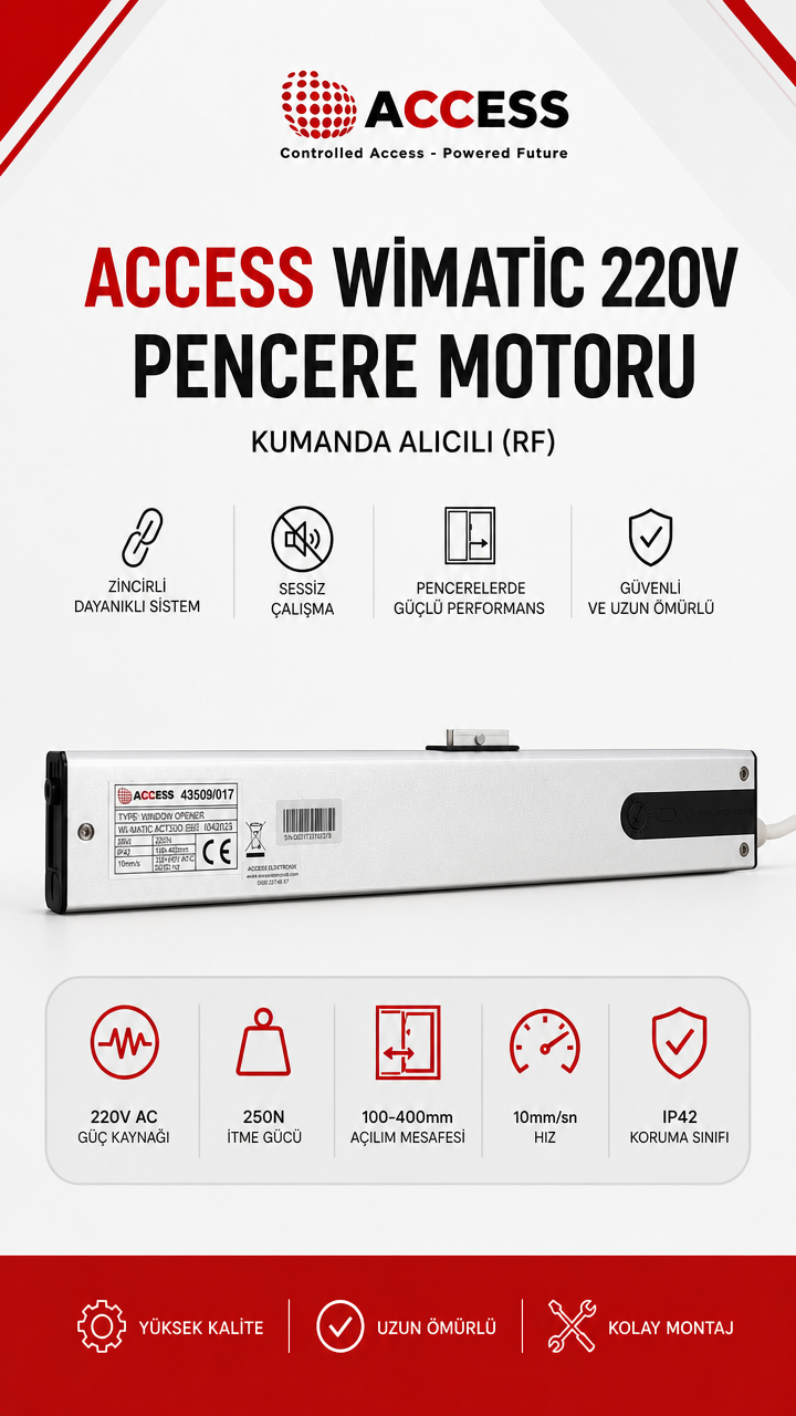 ACCESS WİMATİC 220V PENCERE MOTORU KUMANDA ALICILI(RF)